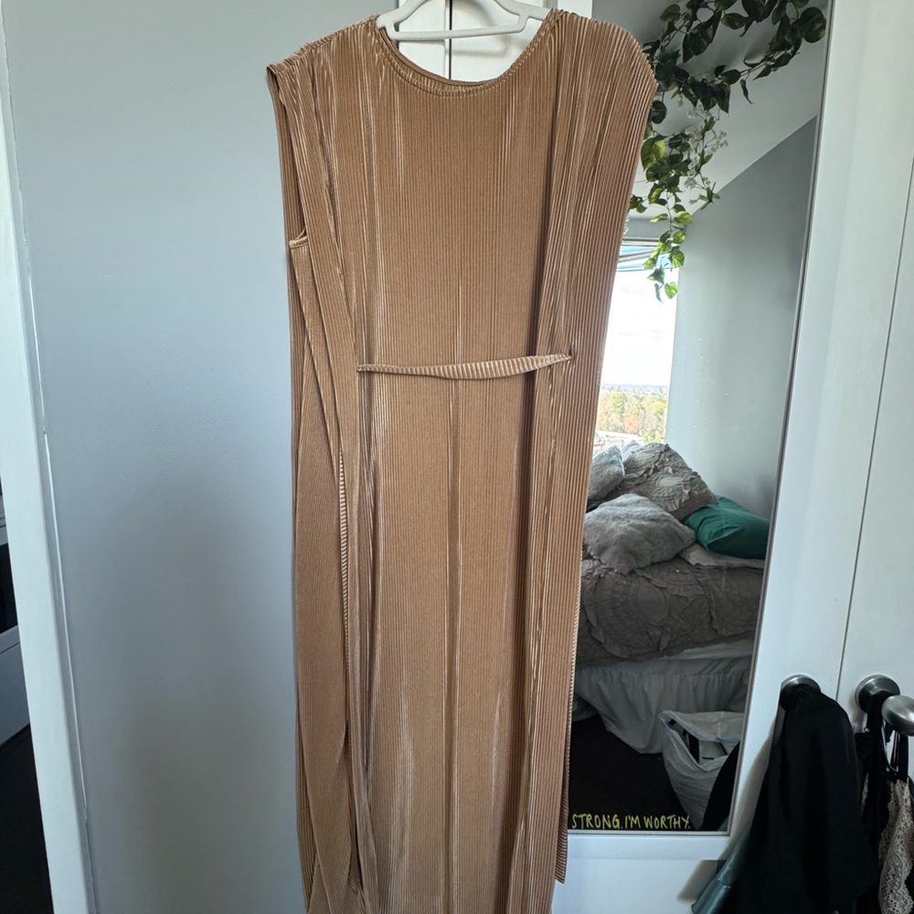 Elegant Tan Sleeveless Dress